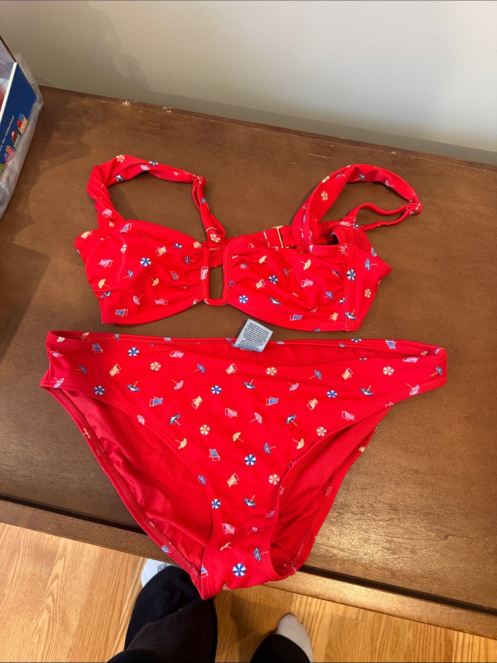 Women’s sun and shade beach umbrella red bikini set